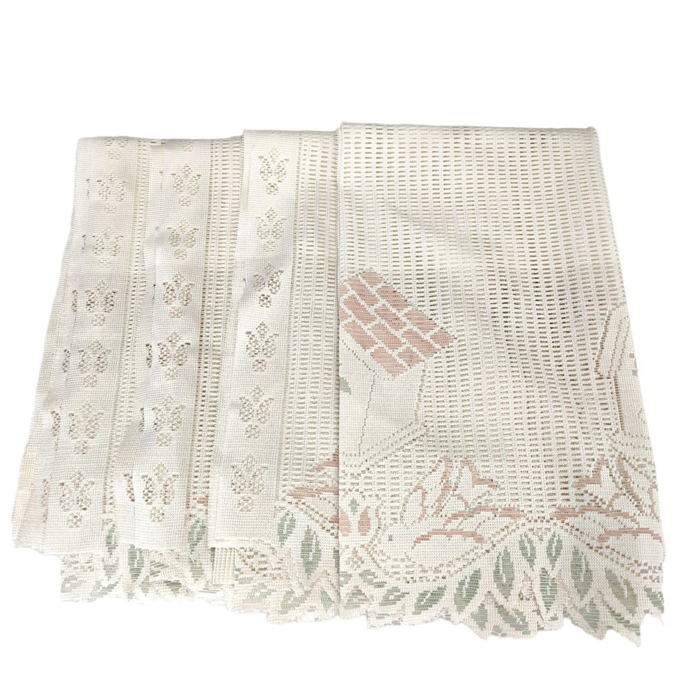 4 Vintage 80s Filet Lace Curtains 35x31 Cottagecore JC Penney Birdhouses